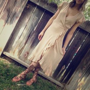 Beautiful tan and white striped wrap dress